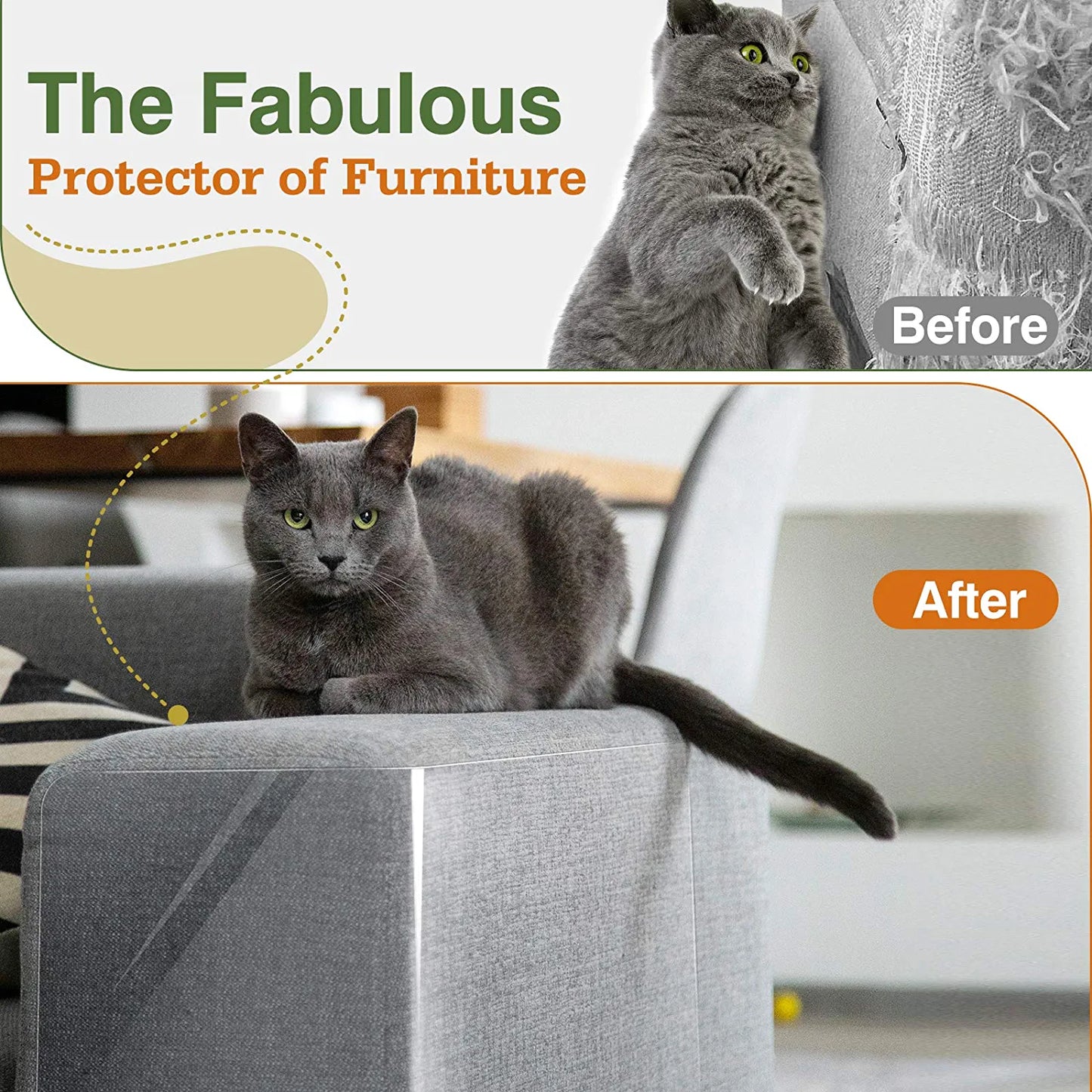 Cat Scratch Furniture Protector Tape - 10 Pack with 60 Upholstery Pins, Effective Cat Scratch Deterrent for Couches and Corners, White