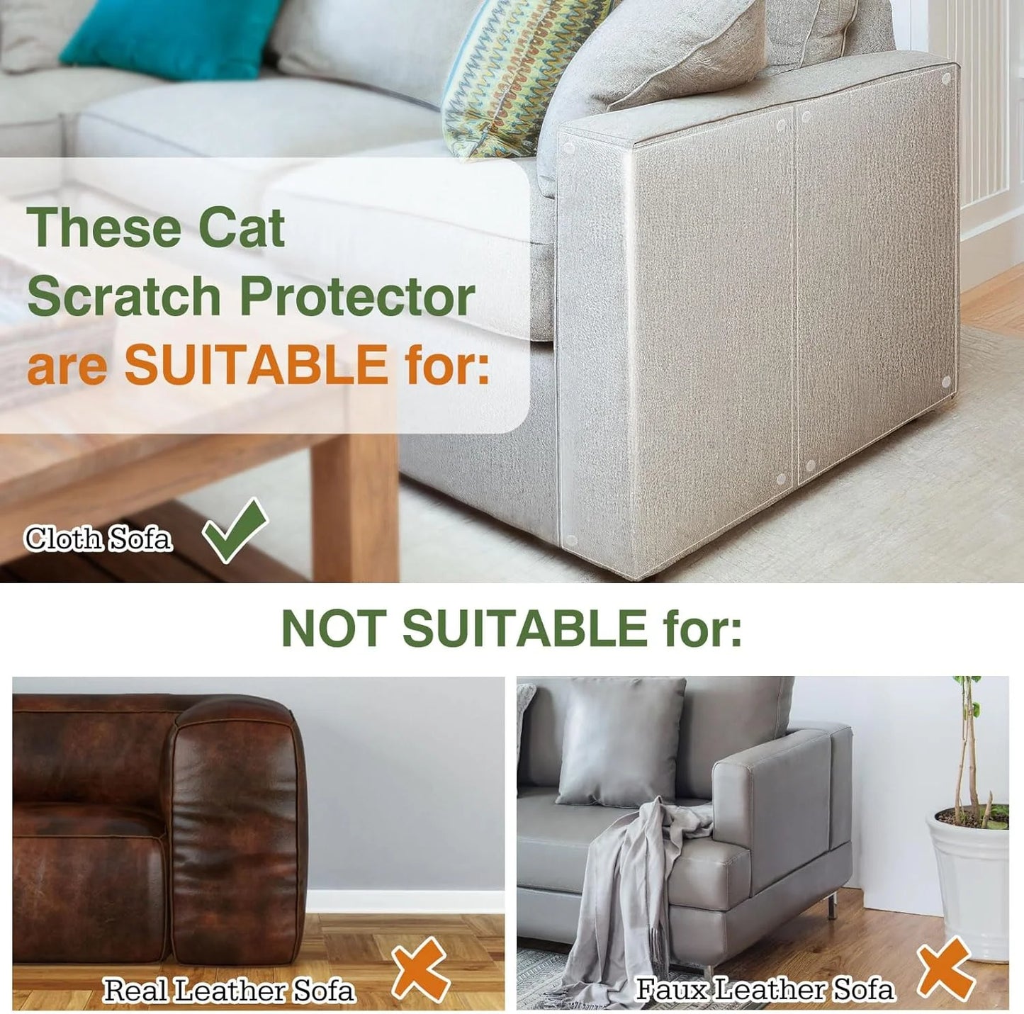 Cat Scratch Furniture Protector Tape - 10 Pack with 60 Upholstery Pins, Effective Cat Scratch Deterrent for Couches and Corners, White