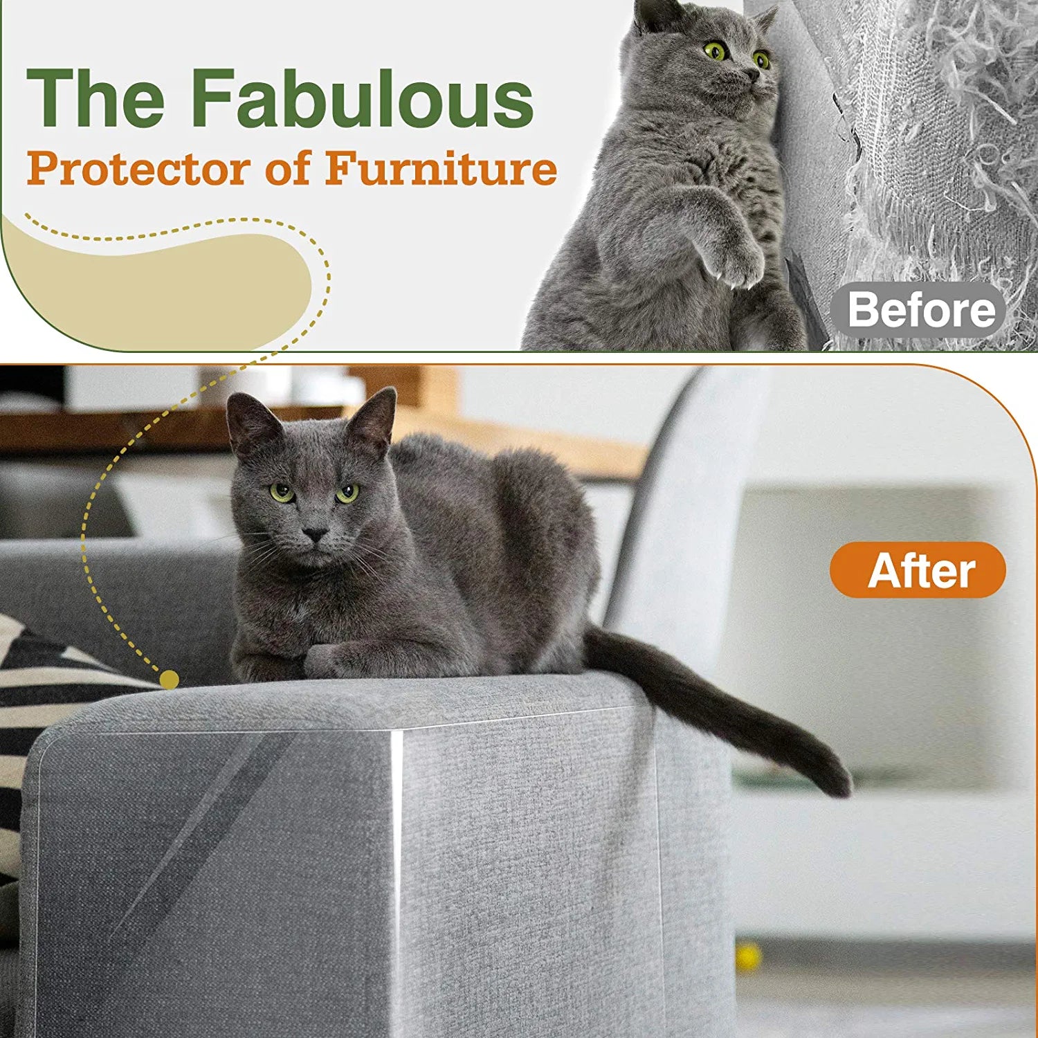Cat Scratch Furniture Protector Tape - 10 Pack with 60 Upholstery Pins, Effective Cat Scratch Deterrent for Couches and Corners, White