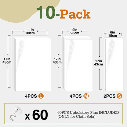 Cat Scratch Furniture Protector Tape - 10 Pack with 60 Upholstery Pins, Effective Cat Scratch Deterrent for Couches and Corners, White